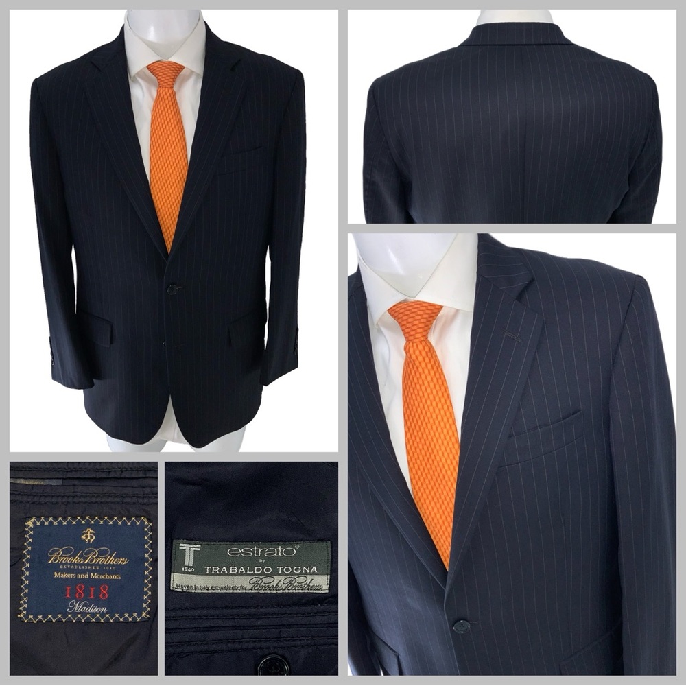 Brooks Brothers Madison Estrato Blazer 40R Navy Striped Wool 2B 1V USA YGI W5-11